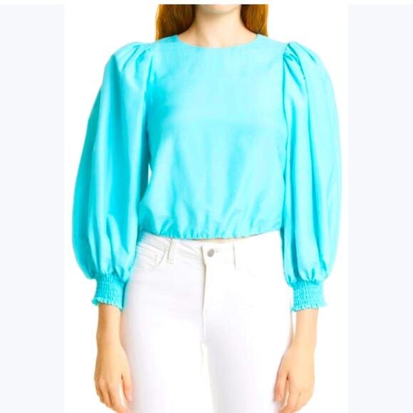 Alice + Olivia Shondra cotton silk blend blouse in aqua sz xs - Picture 1 of 10